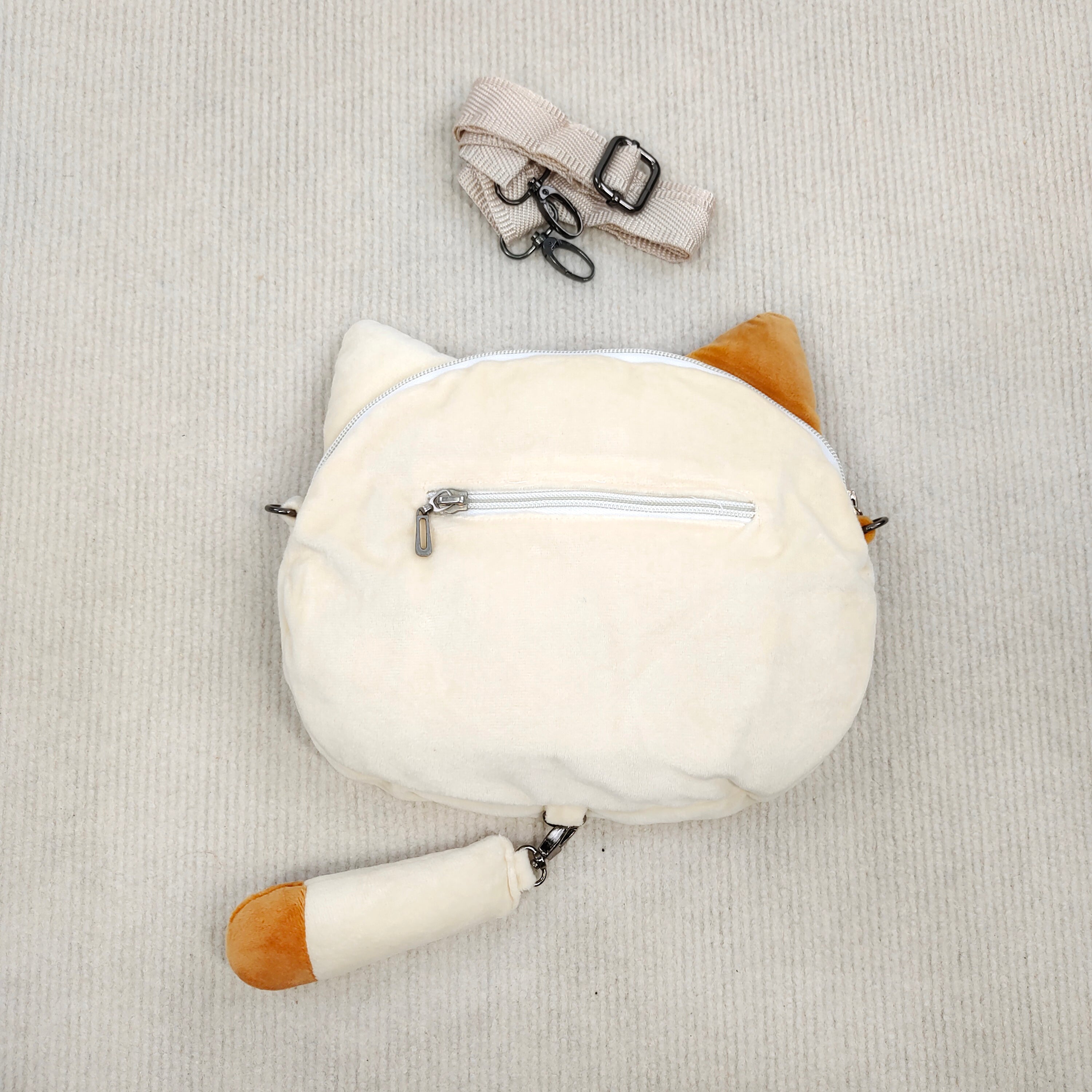 Kawaii Cat Face Plush Crossbody Bag with Tail & Strap Soft Furry Shoulder Purse (Clearance)